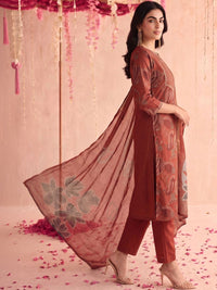 Motif Etnik Wanita Mamicha Bercetak Benang Biasa Kurta Kerja dengan Seluar & Dengan Dupatta