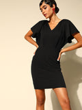 Athena Women Stylish Black Solid New Neckline Dress