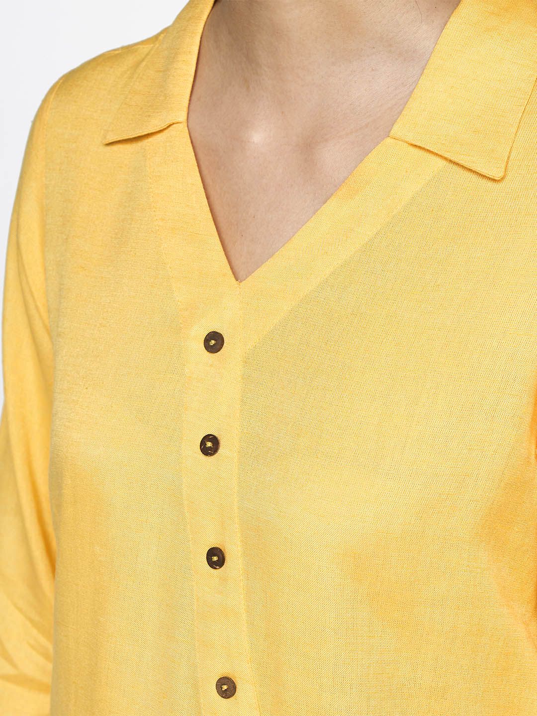 Global Desi Yellow Shirt Collar Asymmetric Tunic