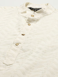 SOJANYA Men Cream-Coloured Chikankari Pure Cotton Kurta with Churidar & Nehrujacket