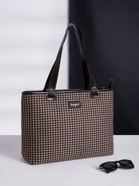 Berrylush Brown Checked Structured Tote bag