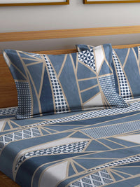 KLOTTHE Blue & Beige  Printed Cotton 300 TC Double King Bedsheet With 2 Pillow Covers
