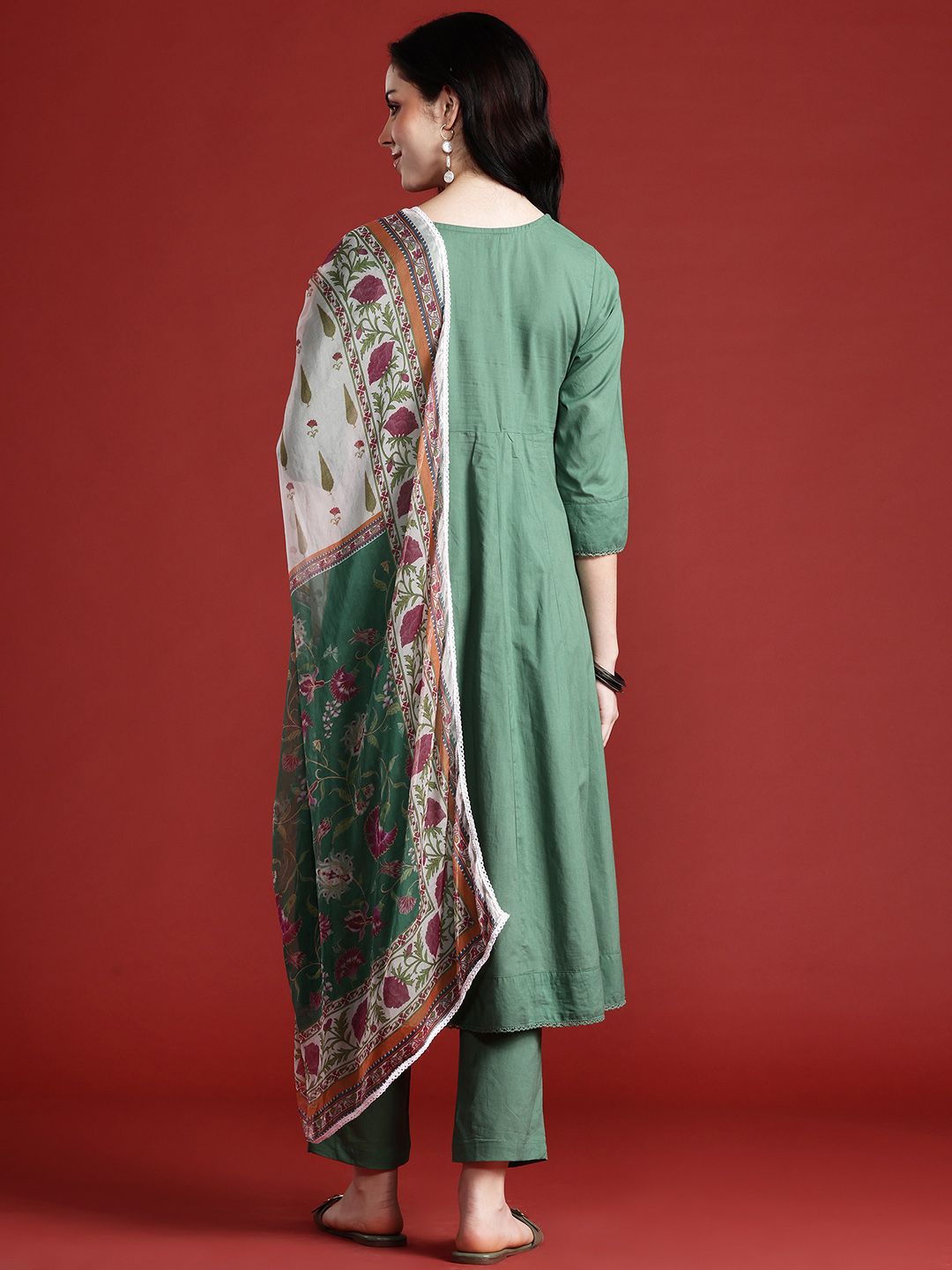 Anouk Panelled Kurta with Trousers & Dupatta