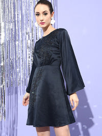 STREET 9 Bell Sleeves Fit and Flare Round Neck Dress
