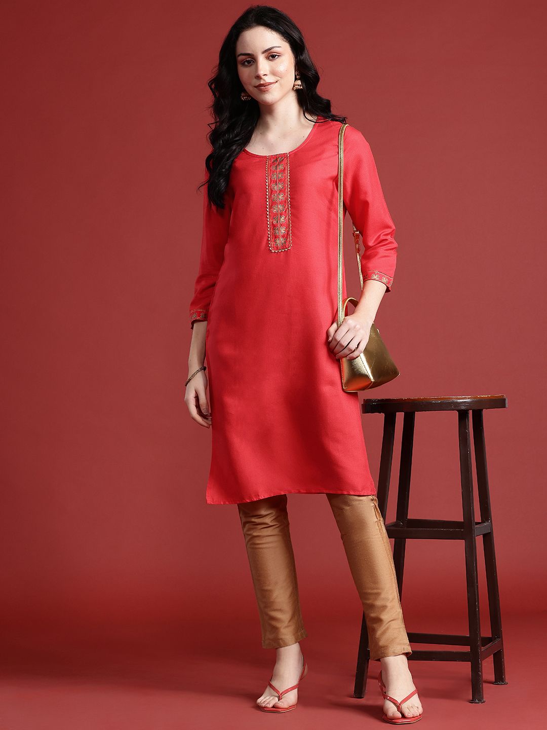 Anouk Floral Yoke Design Straight Kurta