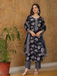 KALINI Floral Printed Gotta Patti Straight Kurta With Trouser & Dupatta