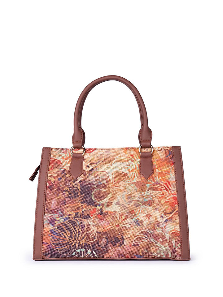 ZOUK =Floral Printed Structured Jute Handheld Bag