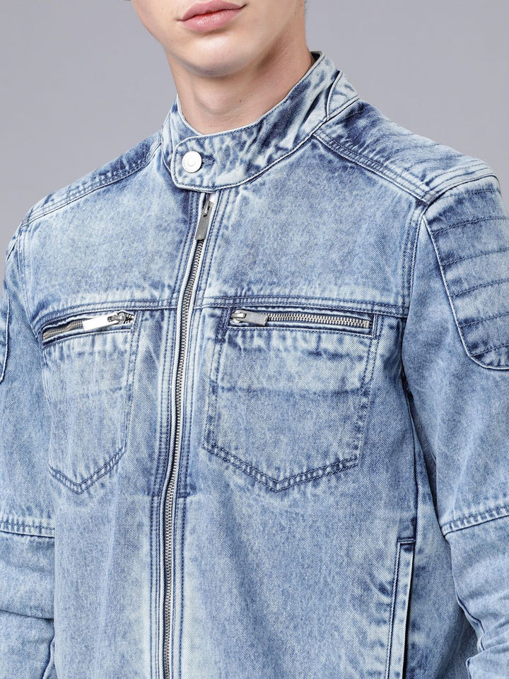 HIGHLANDER Men Blue Solid Denim Jacket