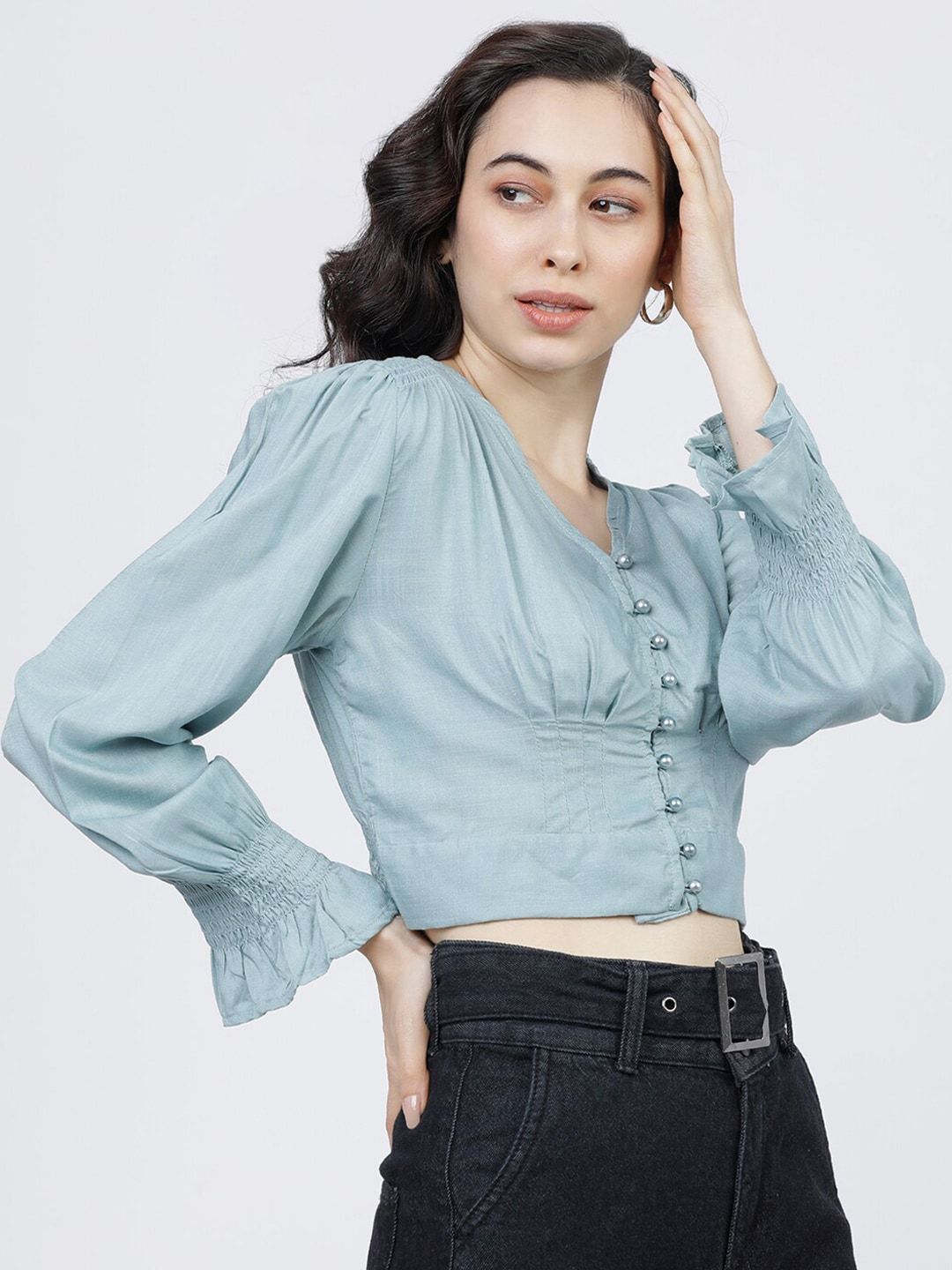 Tokyo Talkies Blue Regular Crop Top