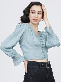 Tokyo Talkies Blue Regular Crop Top