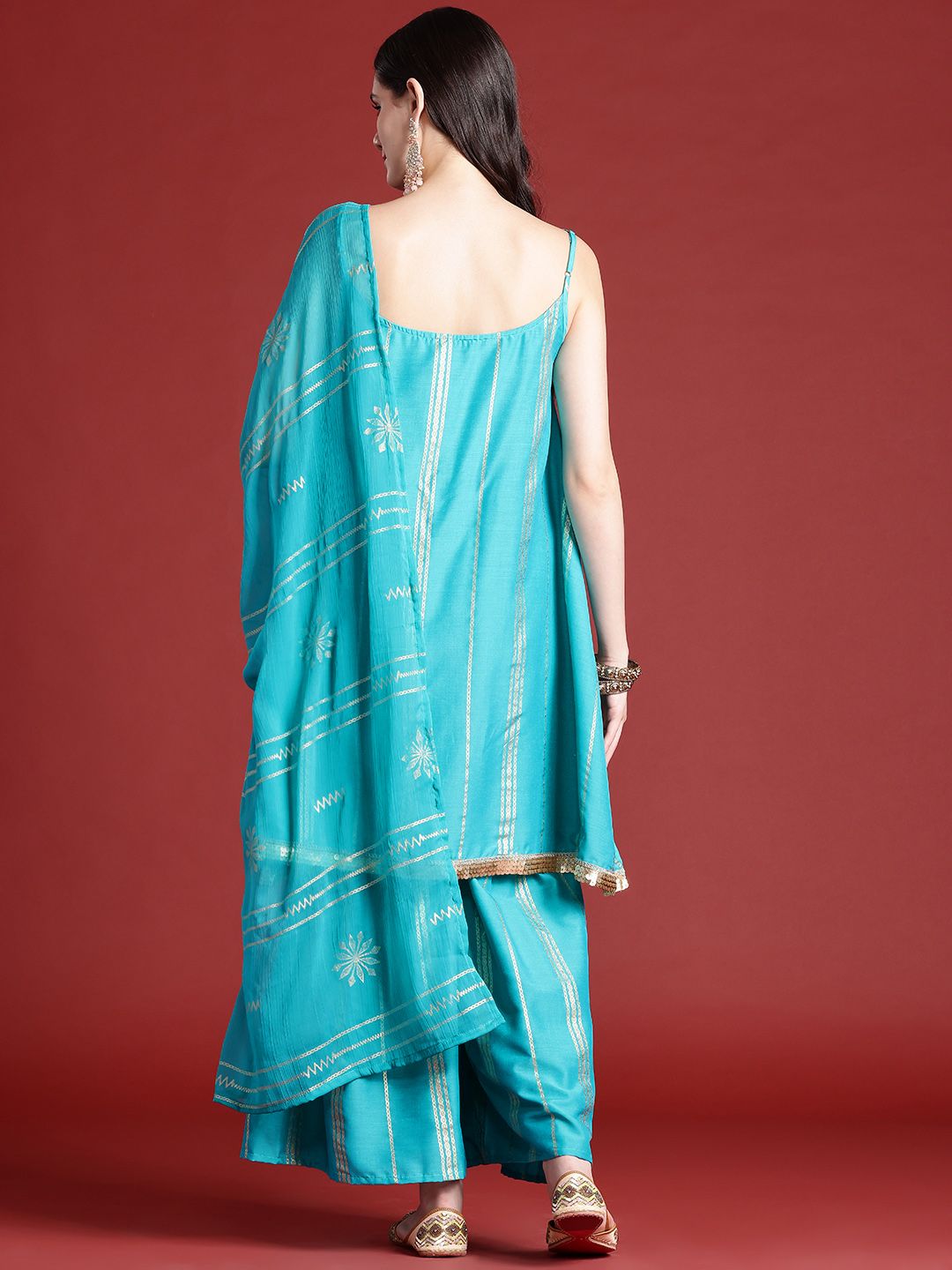 Anouk Ethnic Motifs Print Gotta Patti Kurta with Sharara & Dupatta