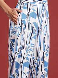 Anouk Geometric Motifs Printed Band Collar Straight Kurta with Trousers & Dupatta