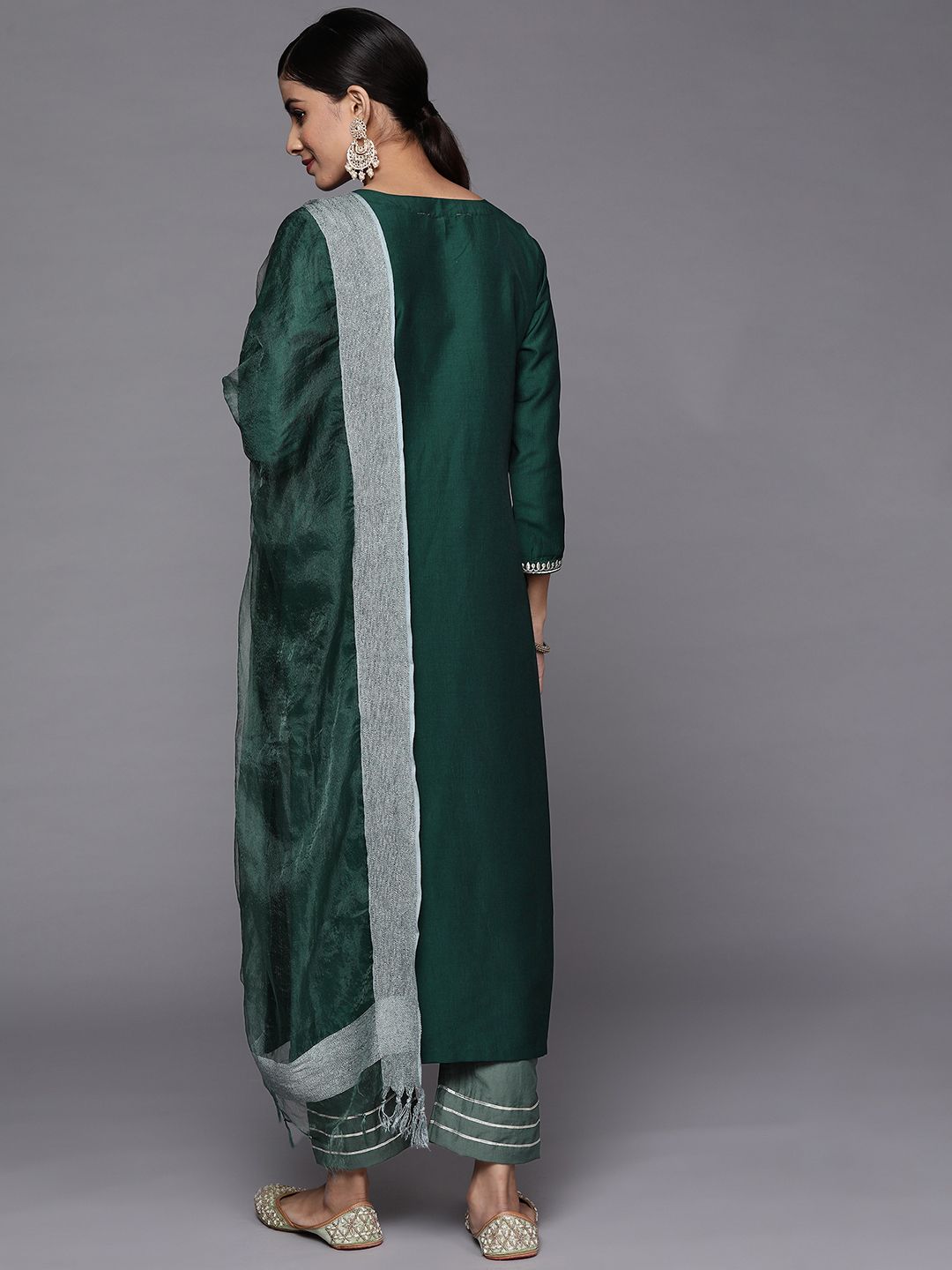 Varanga Women Green Ethnic Motifs Embroidered Kurta with Trousers & With Dupatta