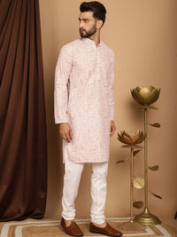SOJANYA Floral Printed Band Collar Thread Work Regular Pure Cotton Kurta with Churidar