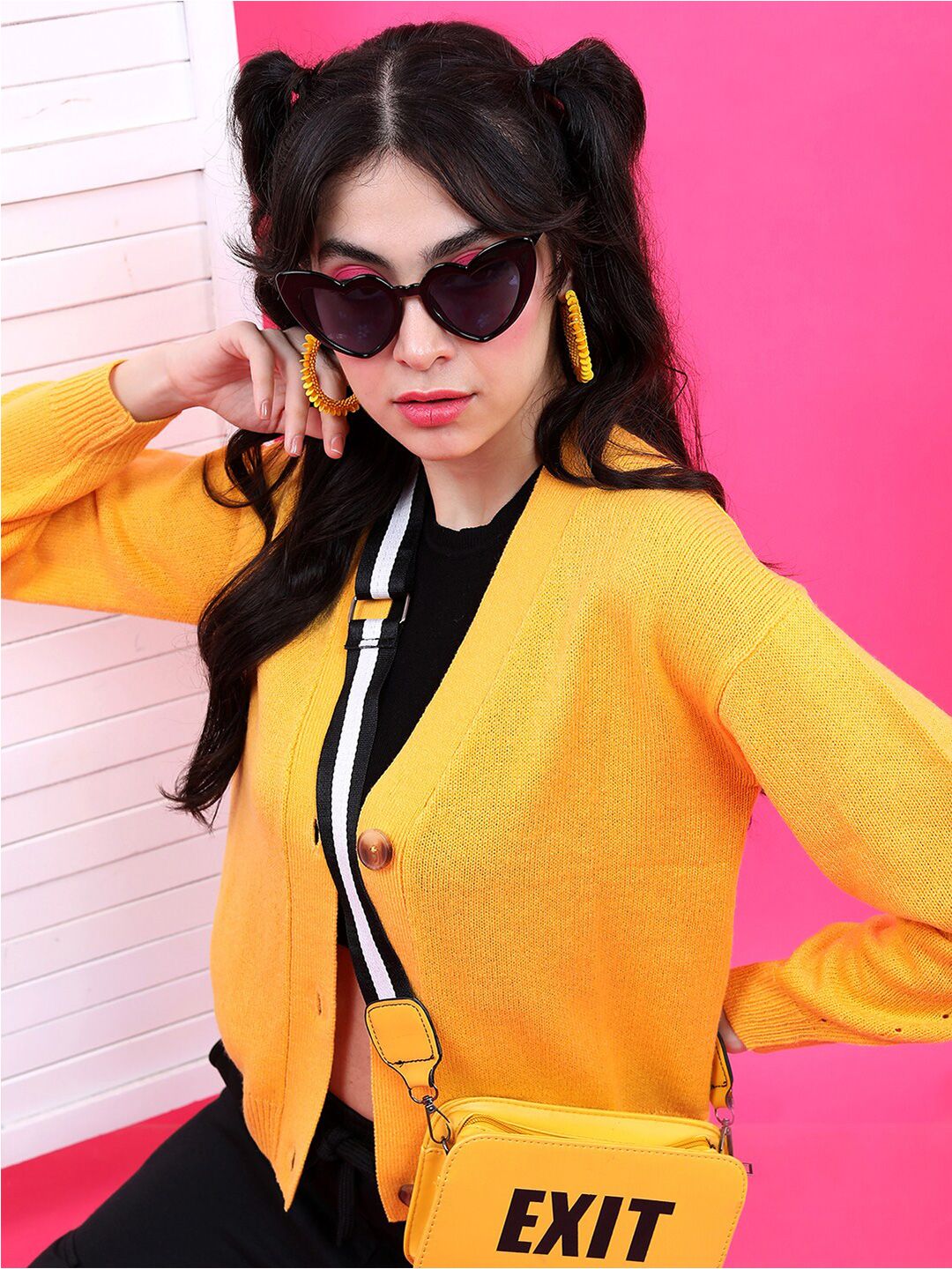 Tokyo Talkies Women Mustard Solid  Long Sleeve Cardigan Sweater