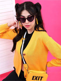 Tokyo Talkies Women Mustard Solid  Long Sleeve Cardigan Sweater
