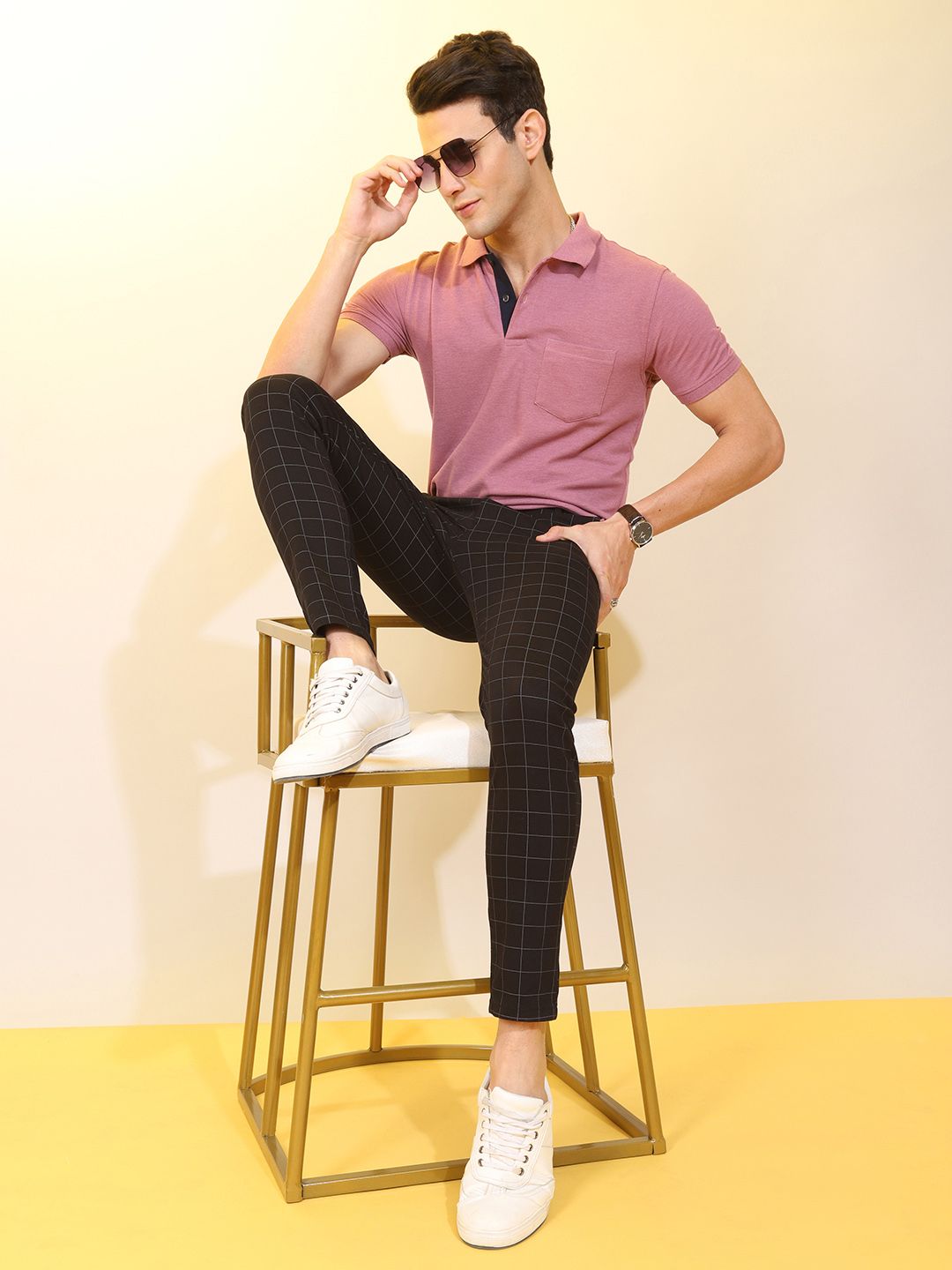 The Indian Garage Co Men Black Slim Fit Checked Chinos