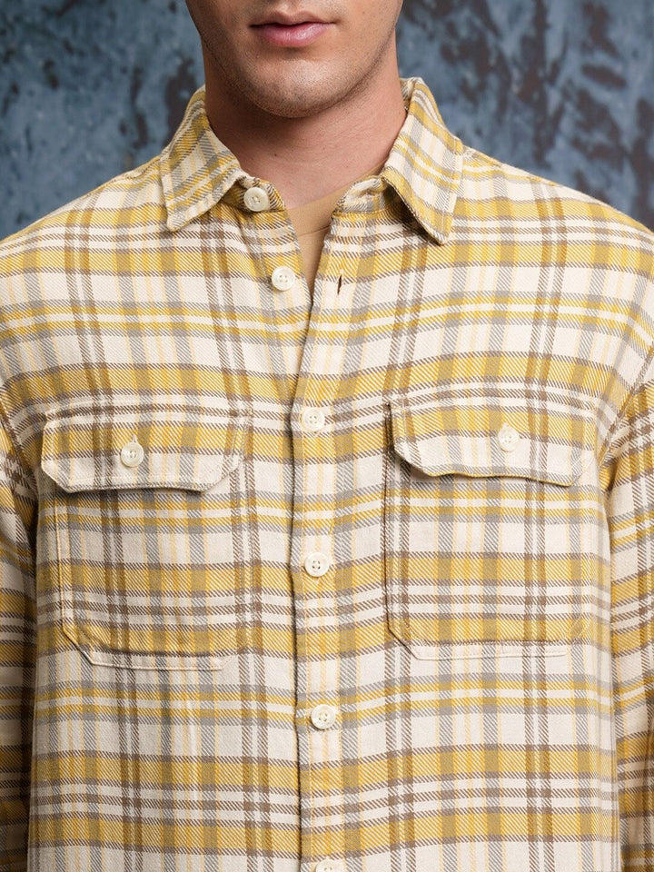 LOCOMOTIVE Textured Checked Utility Pocket Overshirt