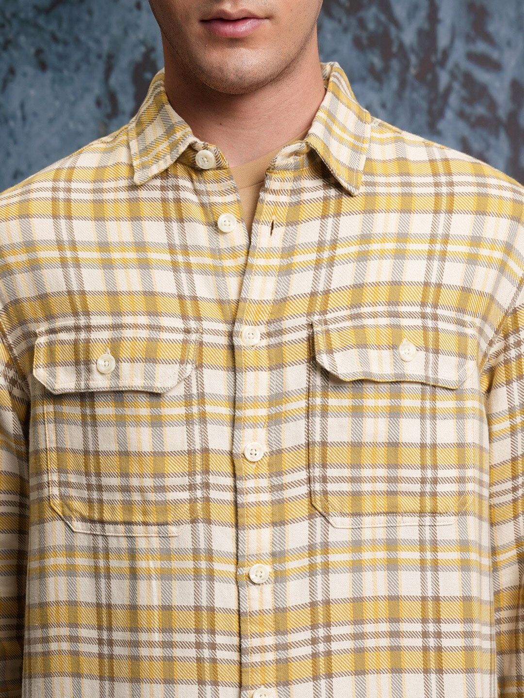 LOCOMOTIVE Textured Checked Utility Pocket Overshirt