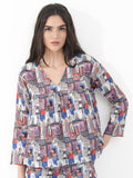 Rareism Conversational Printed V Neck Cotton Empire Top