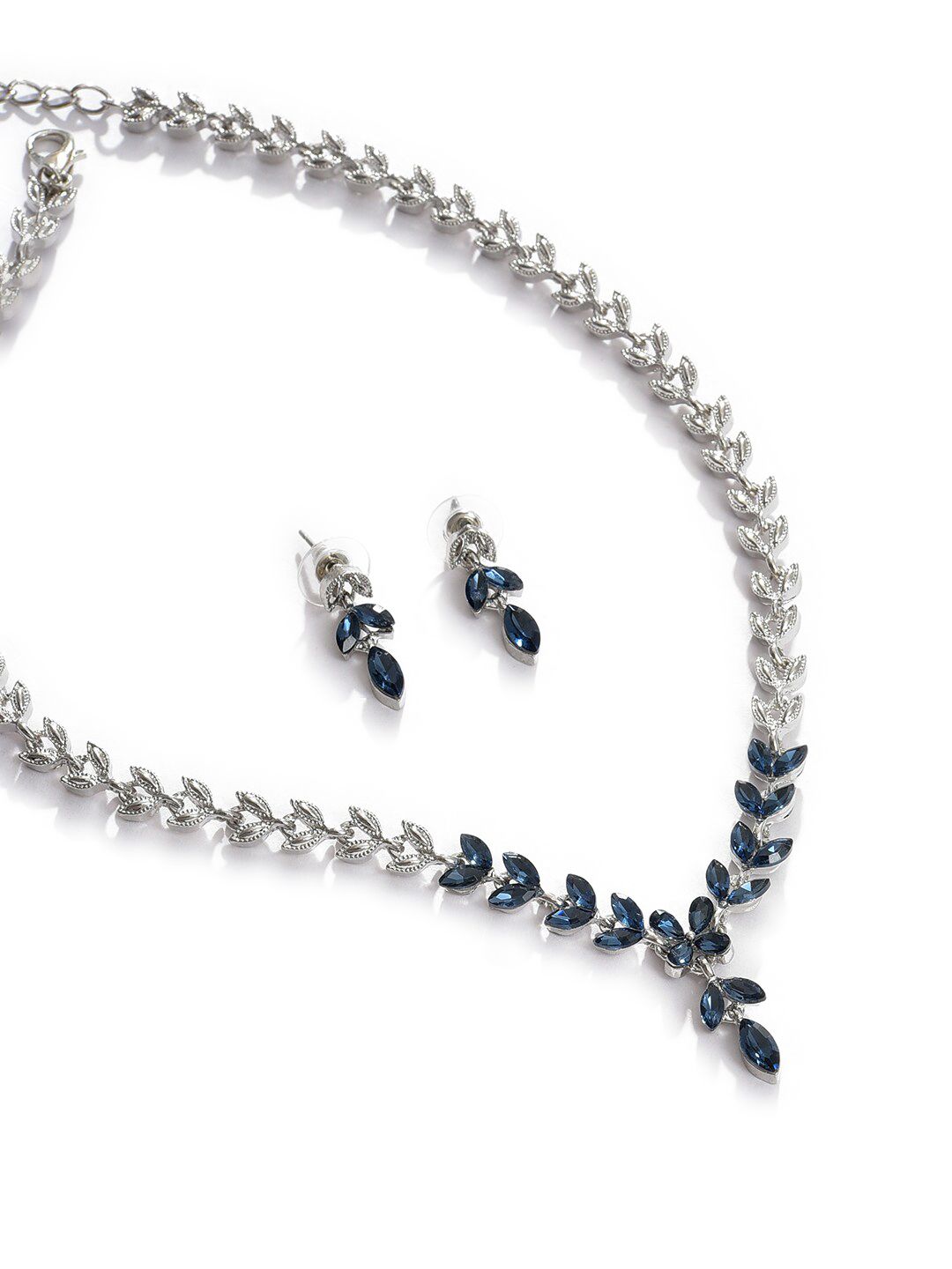 SOHI Silver-Plated Black Stone Studded Jewellery Set