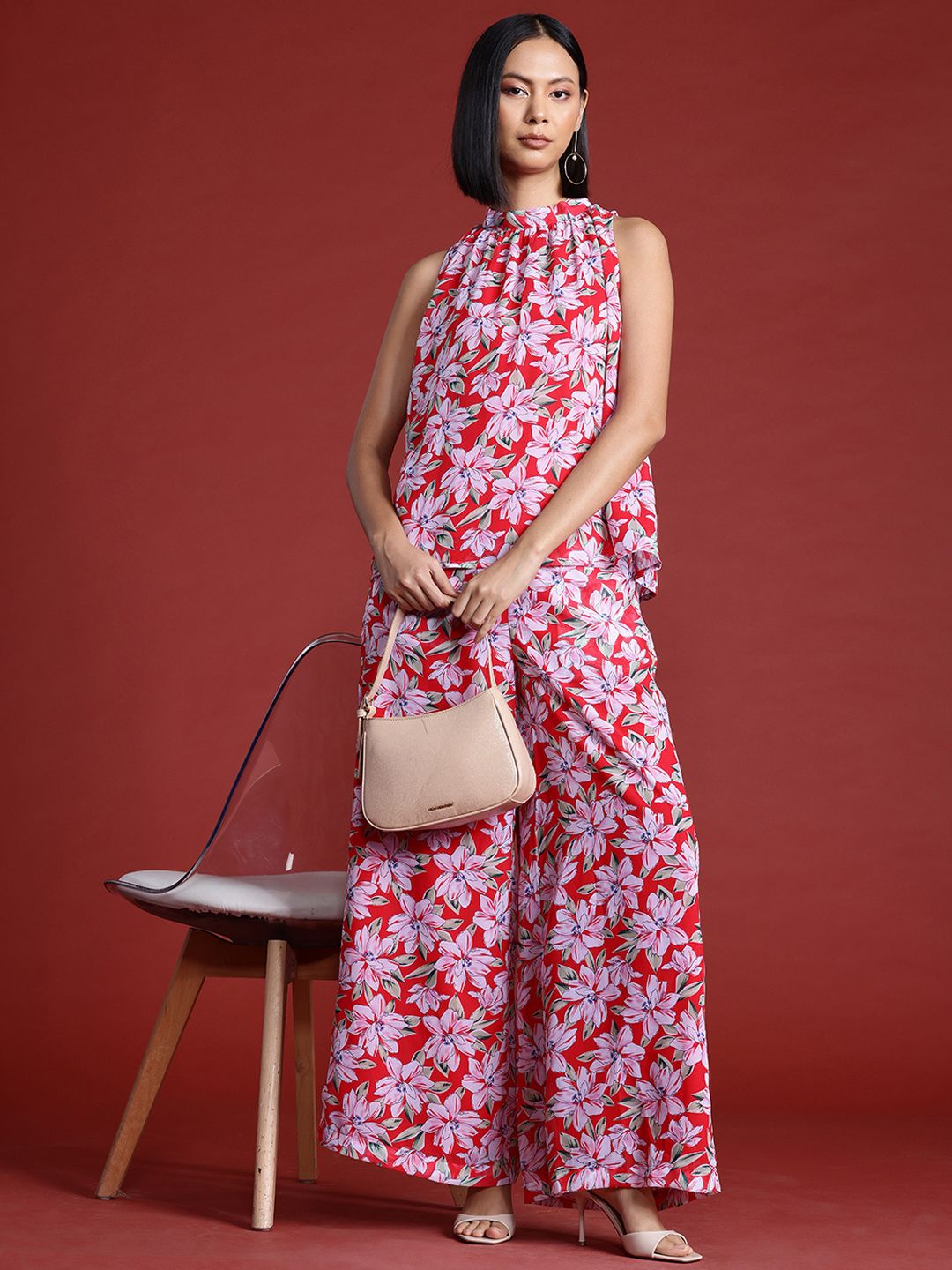 all about you Floral Print Halter Neck Top with Trousers Co-Ord Set
