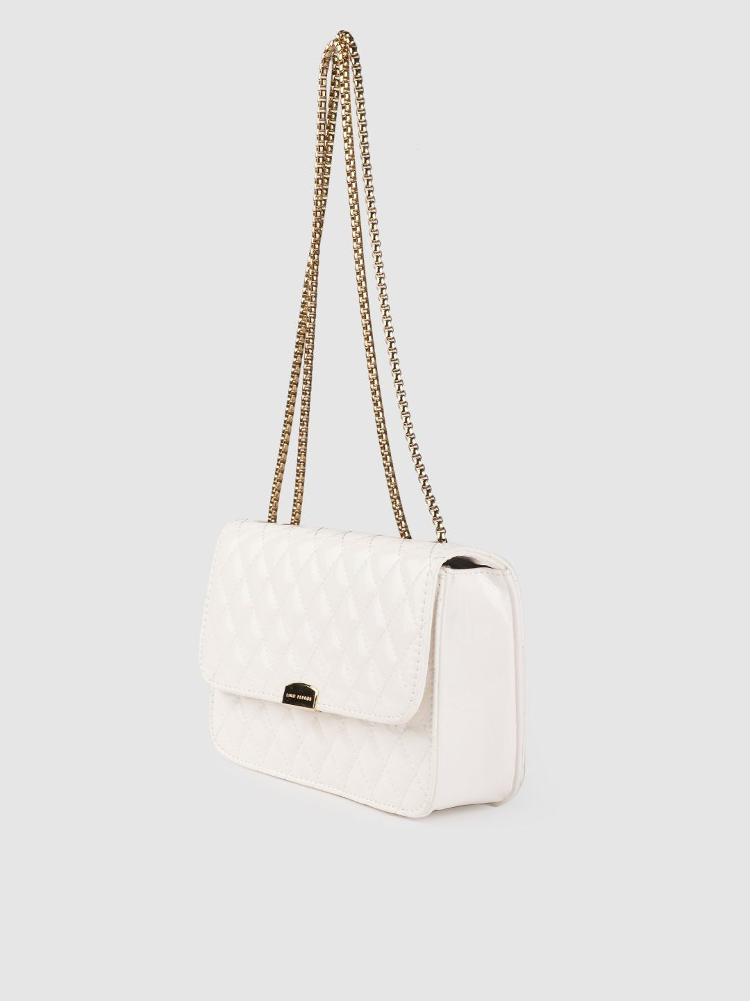 Lino Perros Women White Quilted Structured Shoulder Bag