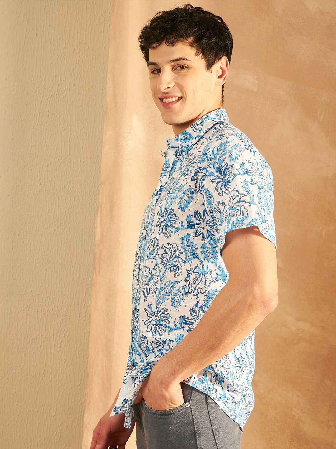 DENNISON Block Printed Schiffli Oversized Casual Shirt