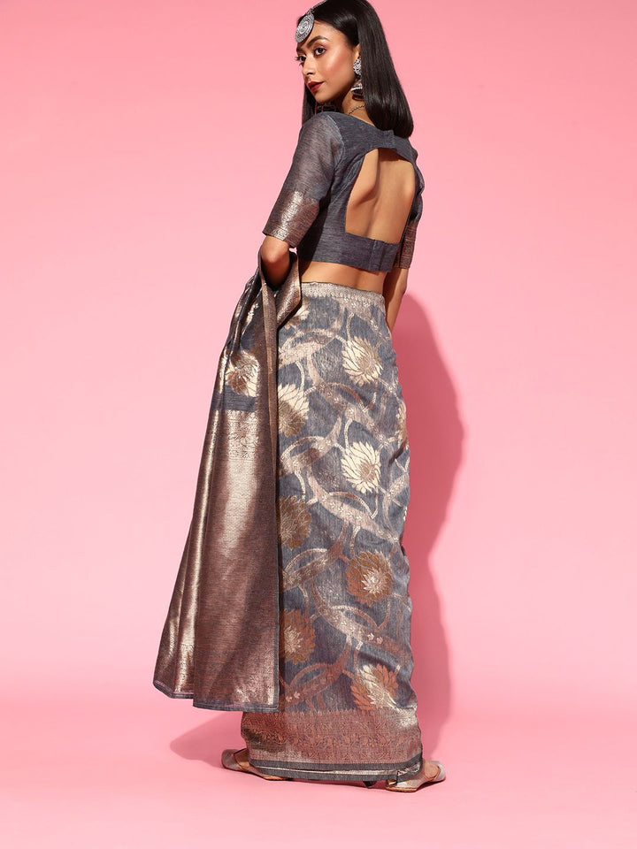Saree mall Floral Silk Blend Saree with Woven Design border