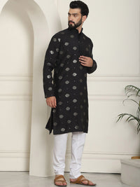 SOJANYA Geometric Embroidered Sequinned Cotton Silk Straight Kurta With Churidar