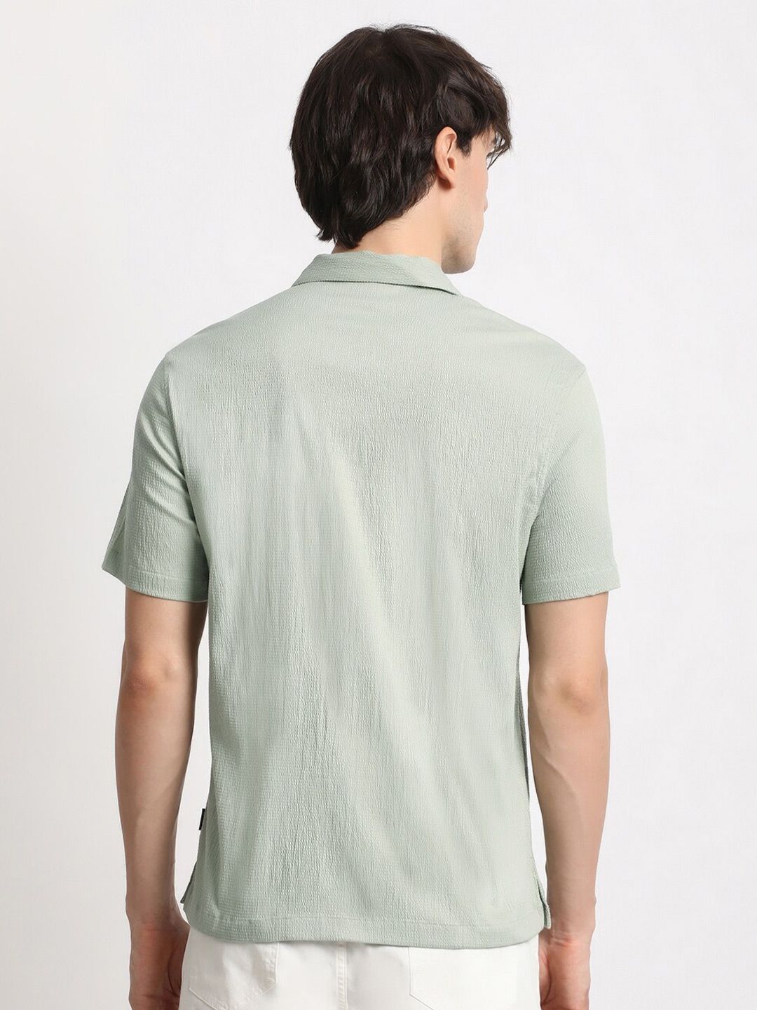 THE BEAR HOUSE Cuban Collar Seersucker Weave Casual Shirt