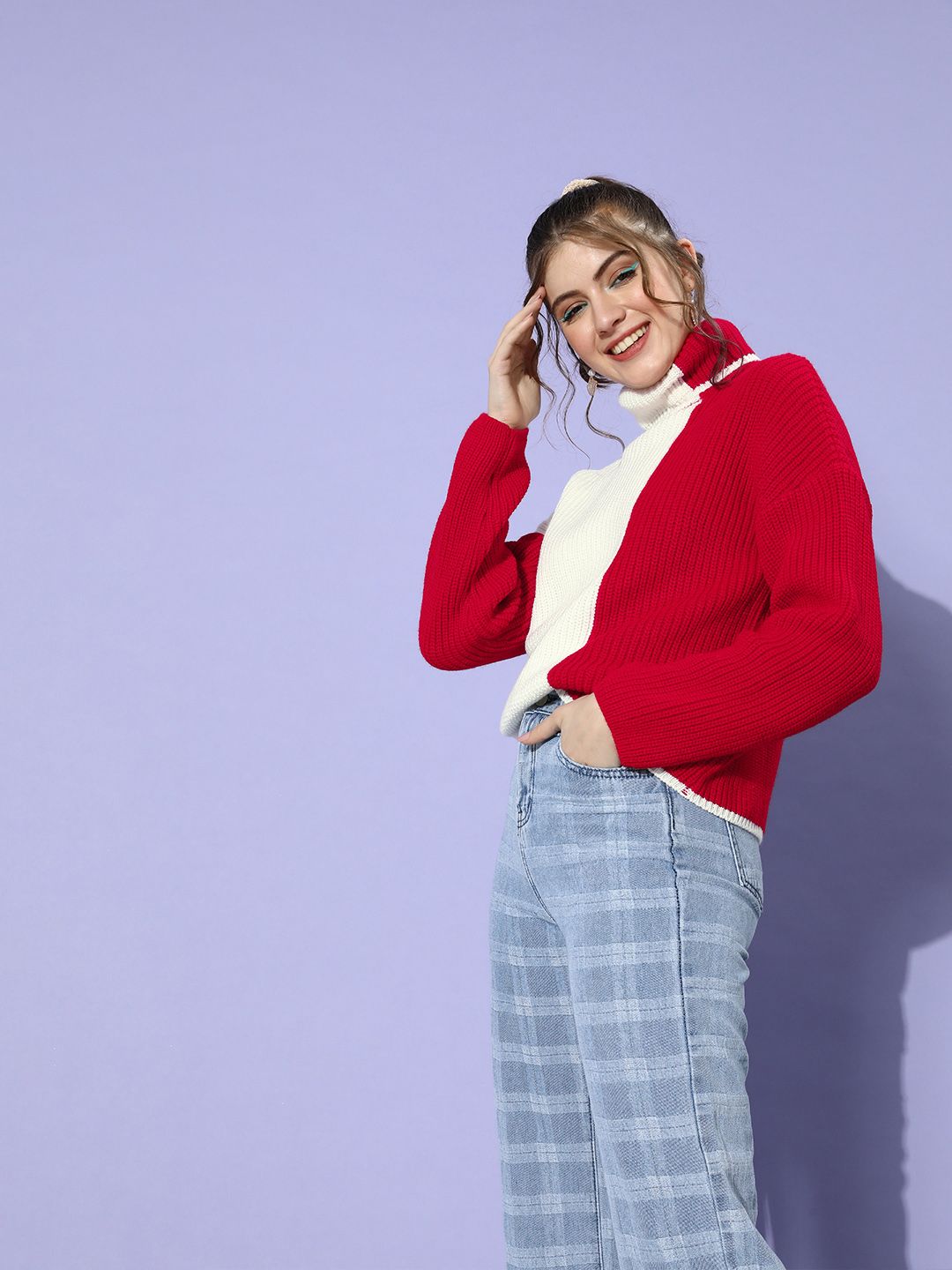 STREET 9 Women Gorgeous Red Colourblocked Knitted Sweater