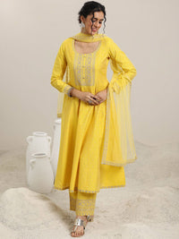 Libas Embroidered Panelled Chanderi Silk A-Line Kurta with Trouser & Dupatta