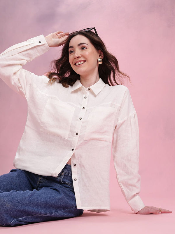 DressBerry Pure Cotton Drop-Shoulder Sleeves Relaxed Fit Shirt