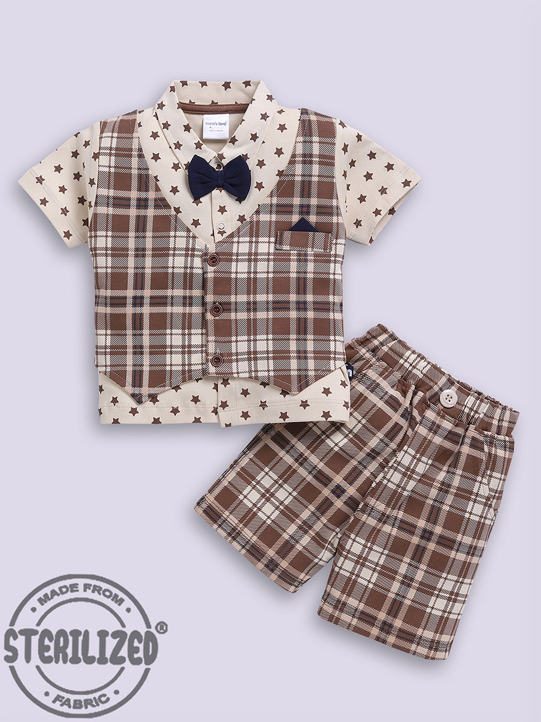 Moms Love Infant Boys Checked Pure Cotton Clothing Set