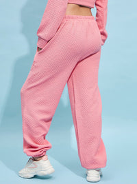 STREET 9 Women Pink Cotton Relaxed Loose Fit Mid-Rise Casual Knitted Joggers Trouser