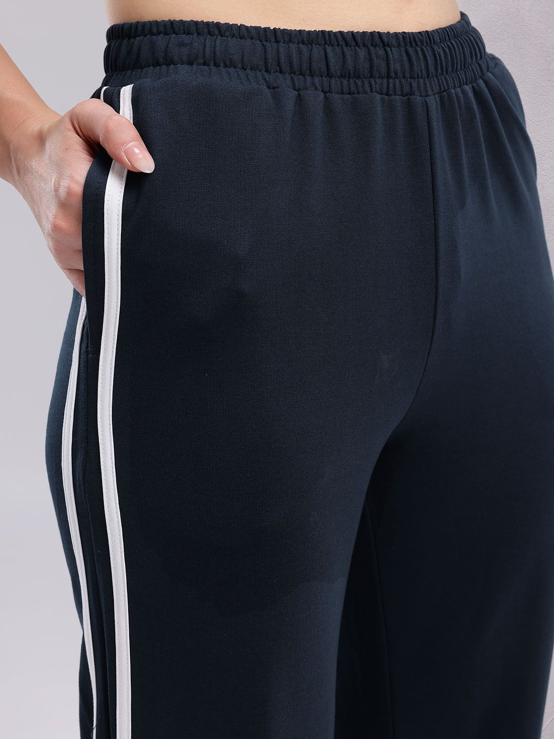 HRX by Hrithik Roshan Women Flared Fit Mesh Inserts Training Track Pants with Side Stripes