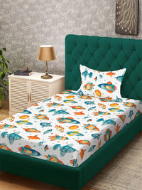 Moda Rapido X KLOTTHE White Cartoon Characters 300 TC Single Bedsheet with 1 Pillow Covers