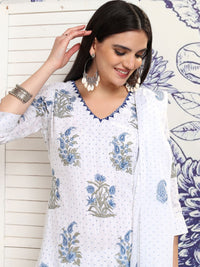 Vishudh Floral Printed Pure Cotton Straight Kurta & Trousers With Dupatta