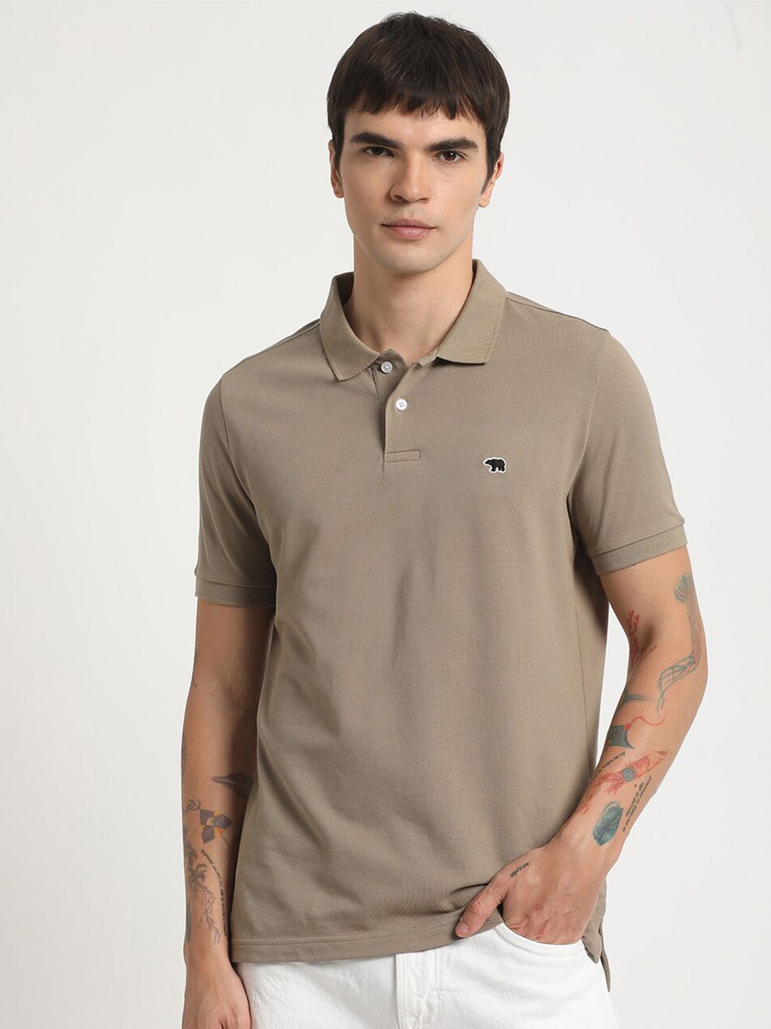 THE BEAR HOUSE Polo Collar Slim Fit Pure Cotton T-shirt