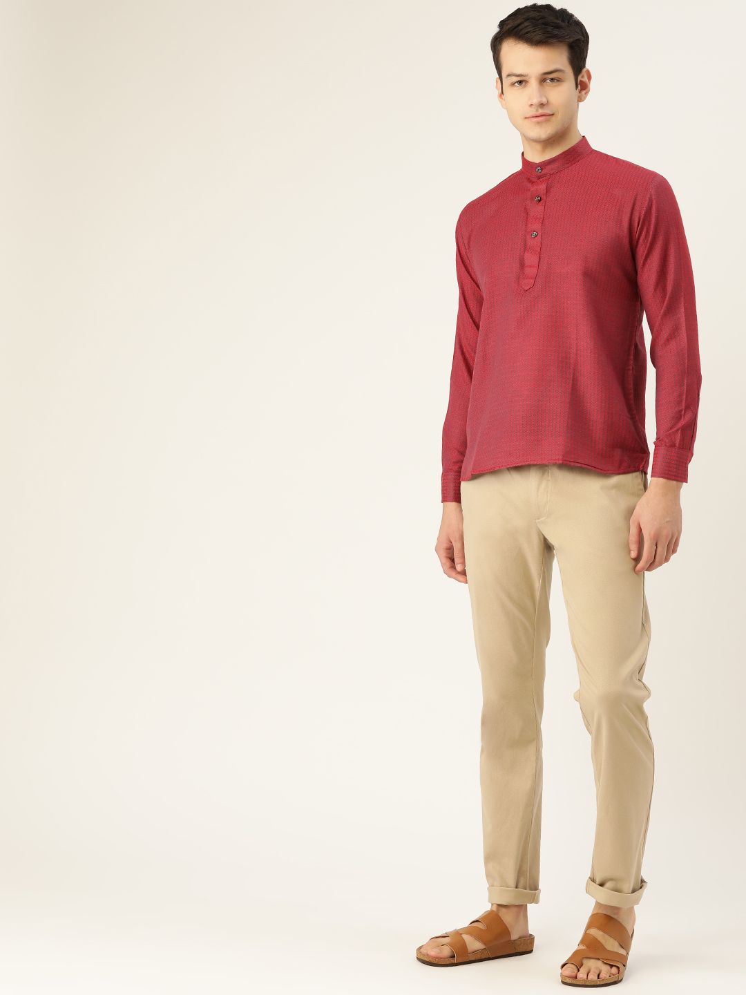 SOJANYA Men Red & Navy Blue Woven Design Straight Kurta