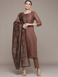 Anouk Women Brown Printed Regular Kurta with Trousers & With Dupatta