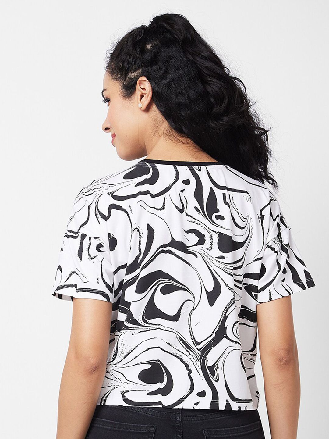 SPYKAR Abstract Printed Round Neck Cotton Boxy T-shirt