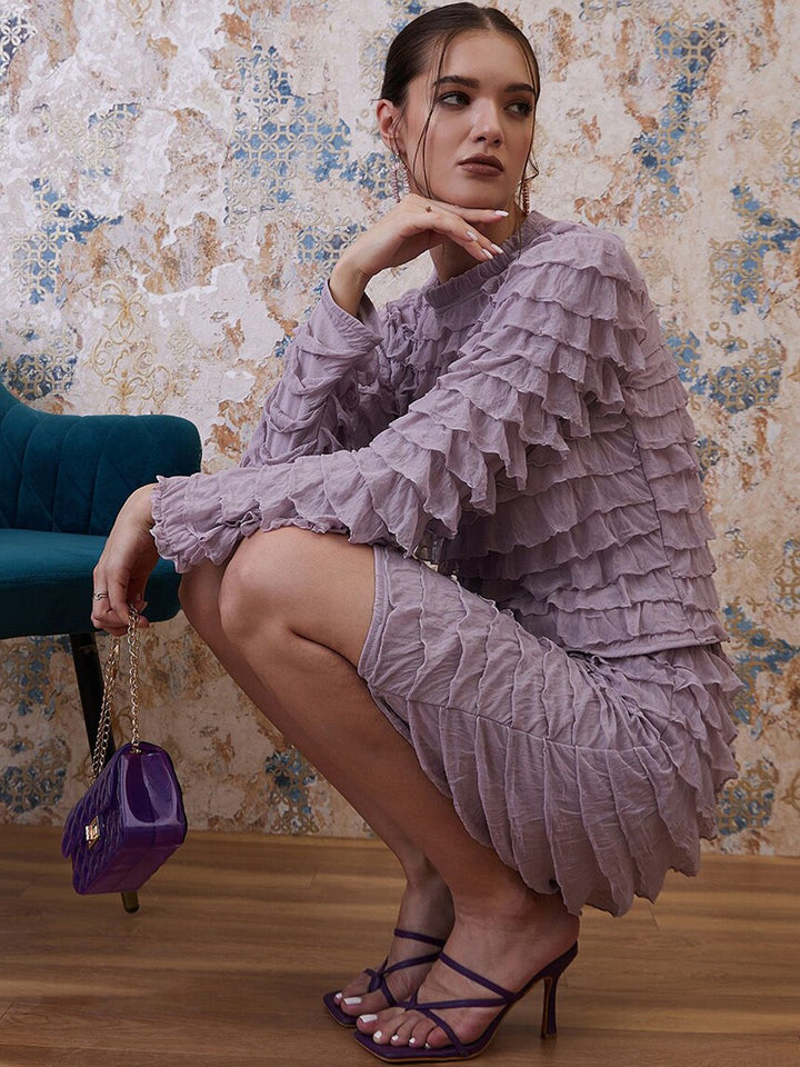 Athena Purple Above Knee Length Ruffled Straight Skirt