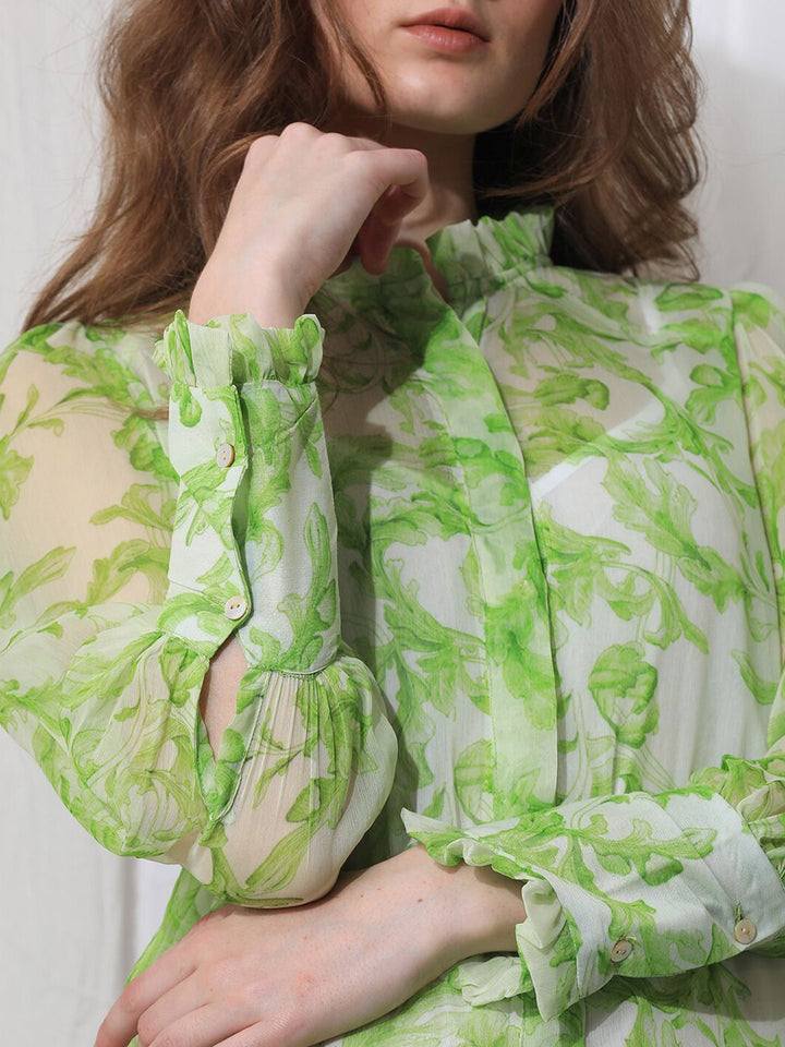 RAREISM Abstract Print Puff Sleeve Drop-Waist Dress