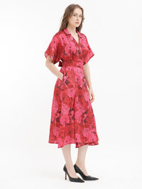 RAREISM Floral Print V-Neck Fit & Flare Midi Dress