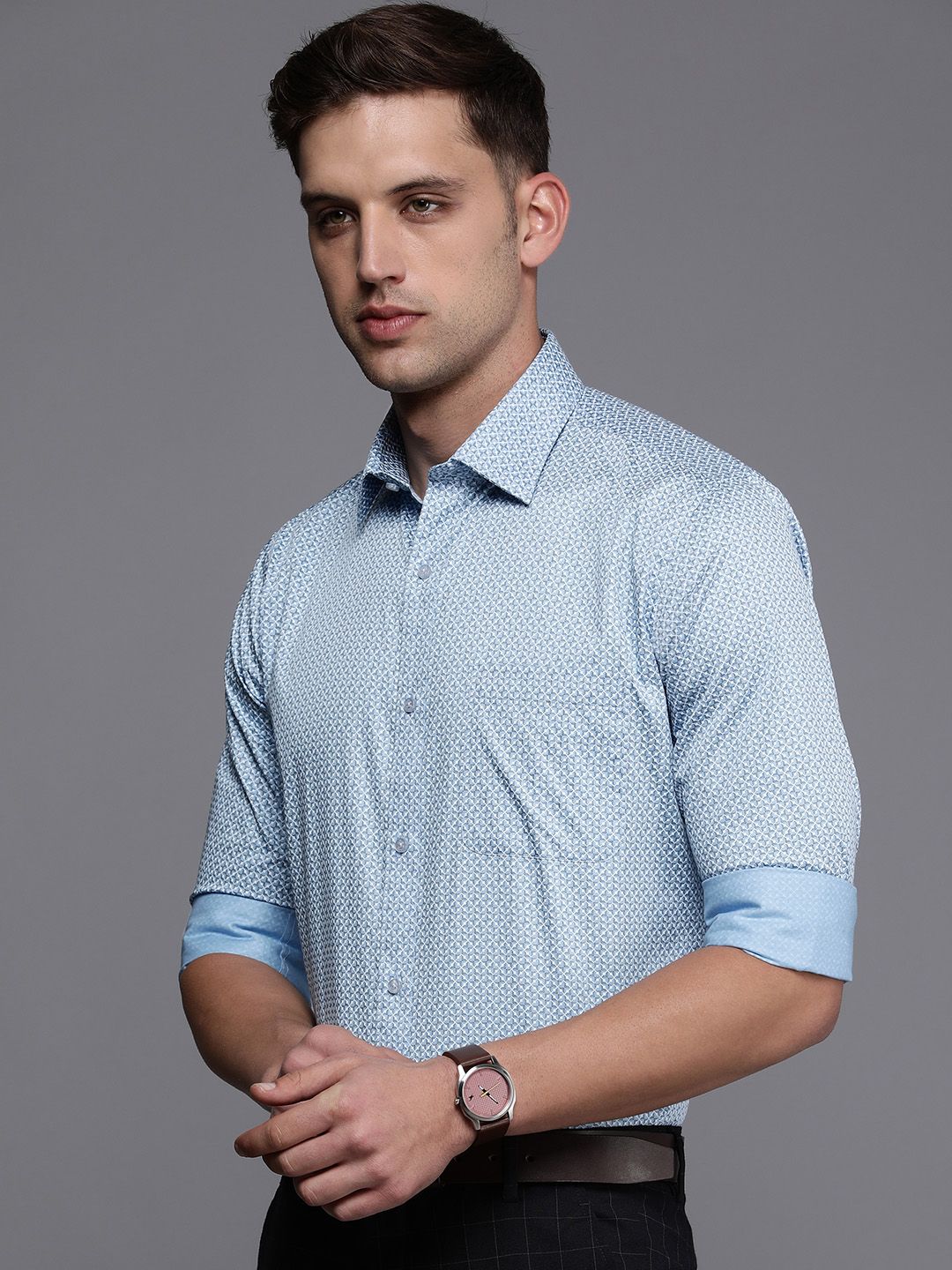 Raymond Slim Fit Geometric Printed Pure Cotton Formal Shirt