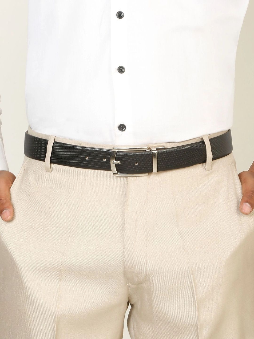 Teakwood Leathers Men Textured Leather Reversible Formal Belt
