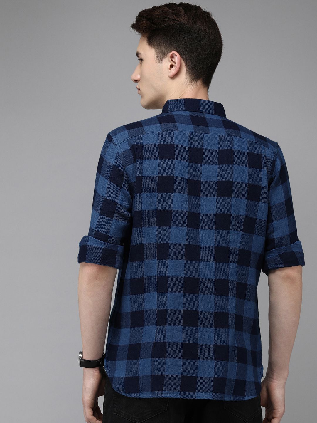 THE BEAR HOUSE Men Flannel Cotton Slim Fit Windowpane Checked Casual Shirt