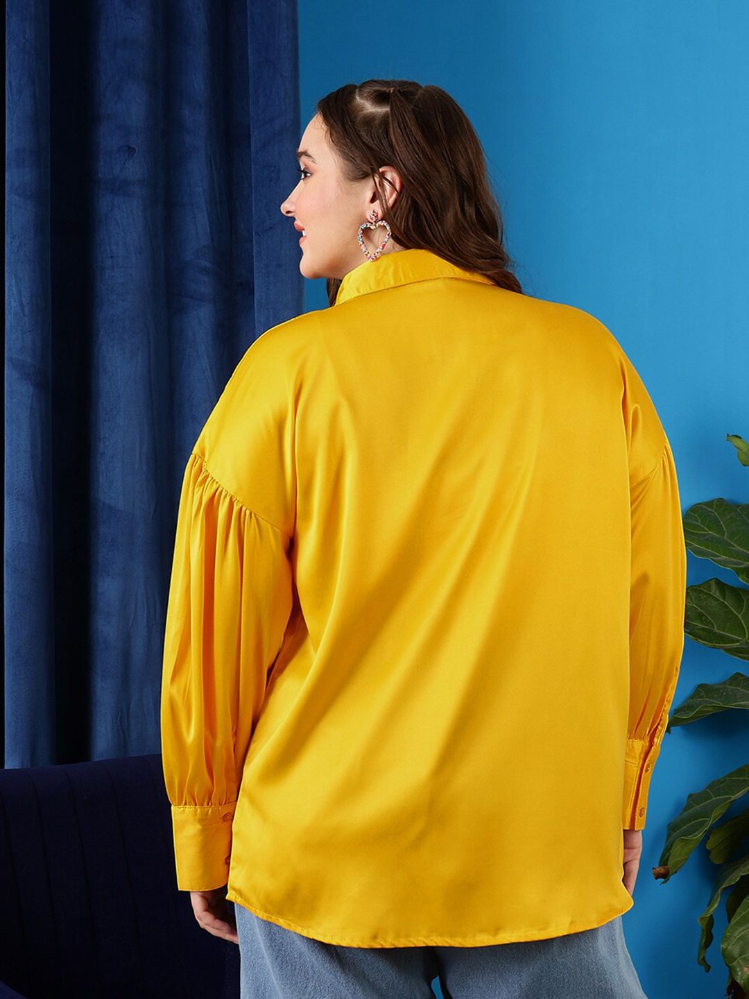 CURVY STREET Plus Size Shirt Collar Cuffed Sleeves Shirt Style Top